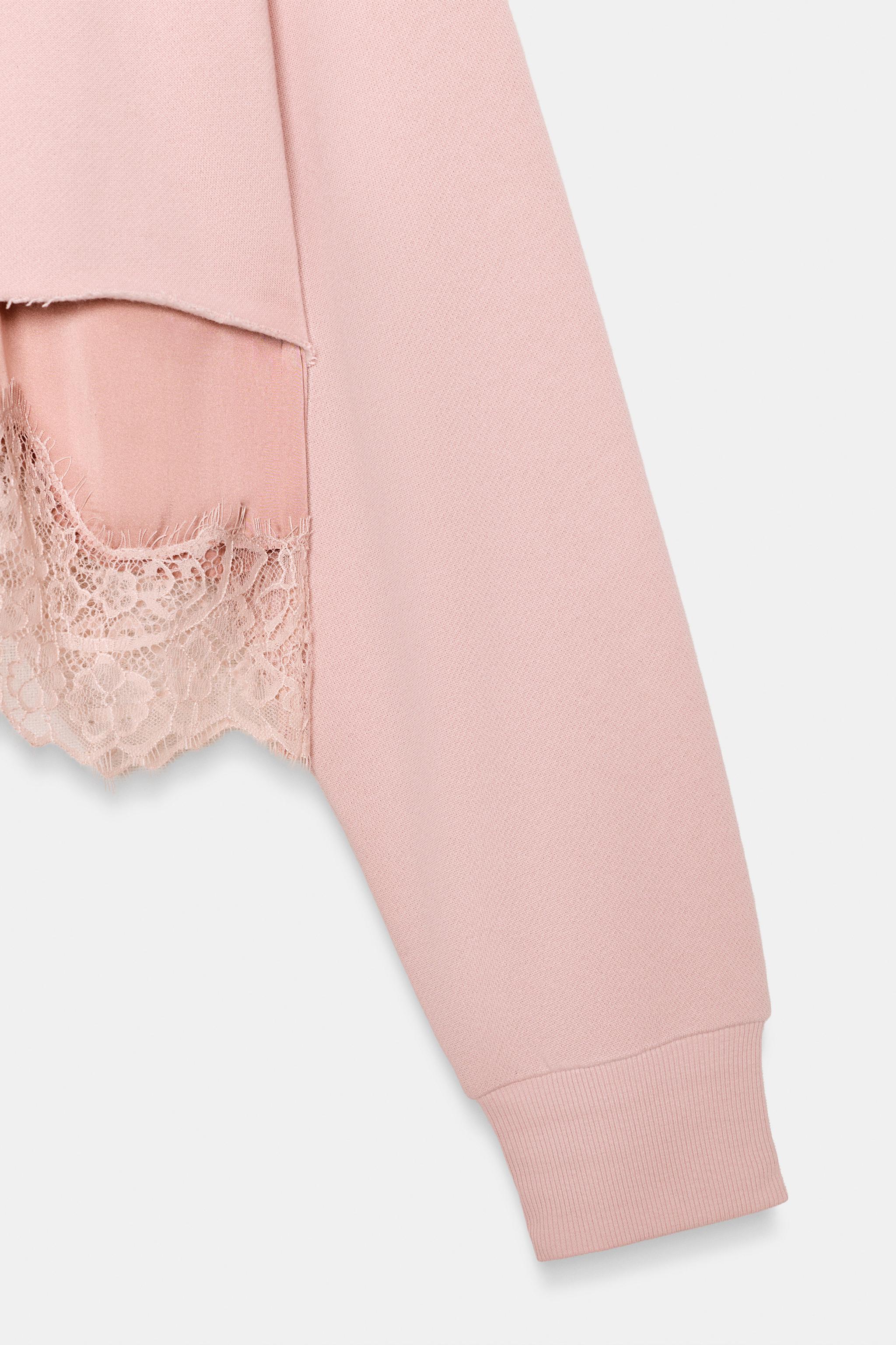 COMBINATION LACE TRIM CROPPED SWEATSHIRT